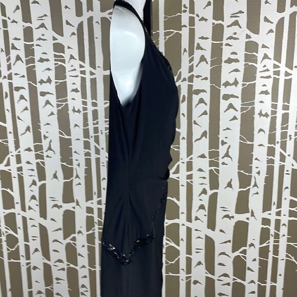 Chaps Evening Black Asymmetrical Sequin Accent Long Evening Gown sz 6 - Picture 4 of 9